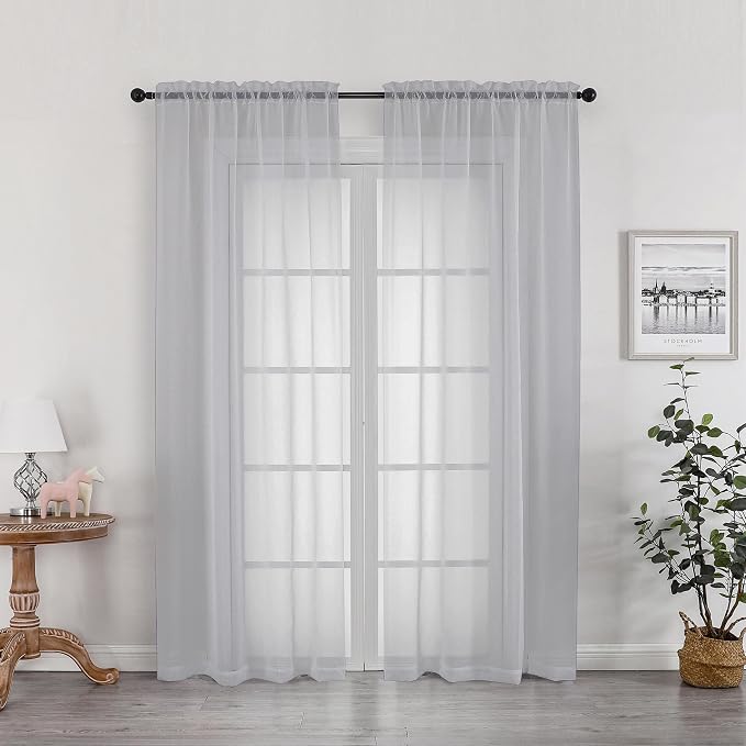 OWENIE Light Grey Sheer Curtains 78 inches Long 2 Panels Set by OWENIE