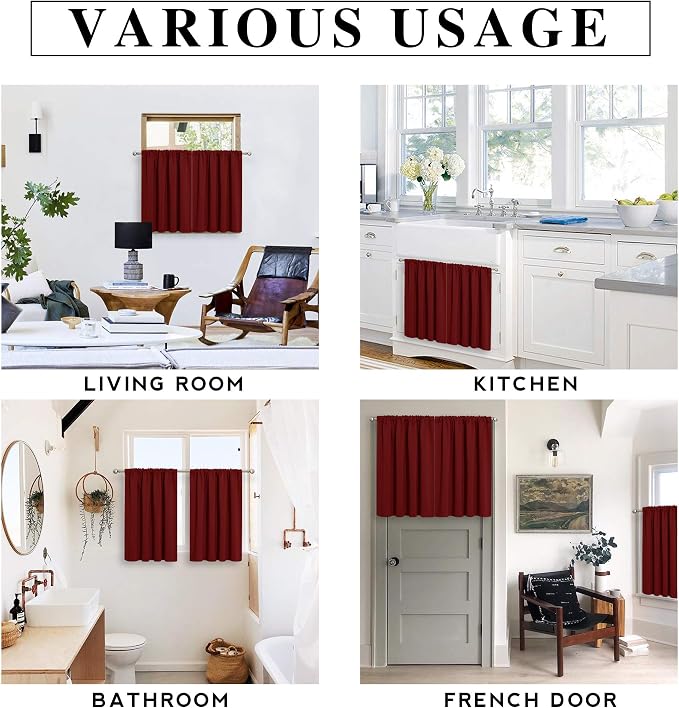 RYB HOME Short Burgundy Red Blackout Curtains - Image 7