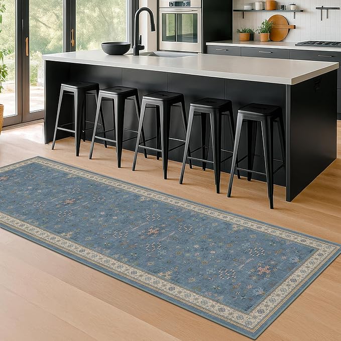 Light Blue 2x7 Washable Kitchen Runner by HazoHaus