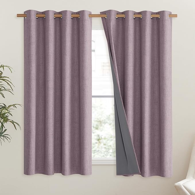 NICETOWN Chaise Mauve Vintage Linen 100% Blackout Curtains - Image 2