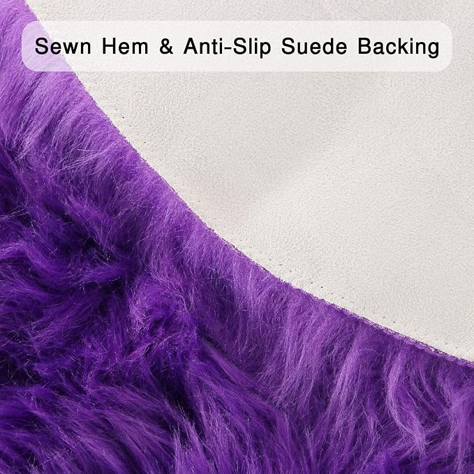 duduta Purple Faux Sheepskin Round Rug 4x4 ft, Fluffy Shag Fur Bedroom Nursery - Image 3