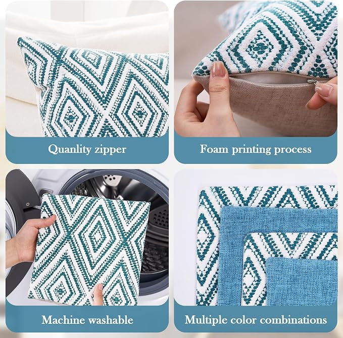 HPUK Decorative Throw Pillow Covers Set of 4 Geometric Design Linen Cushion - Image 4