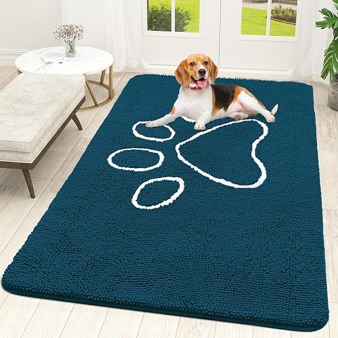 OLANLY Dog Door Mat for Muddy Paws 59x35, Paw Print Design, Absorbs Moisture by OLANLY
