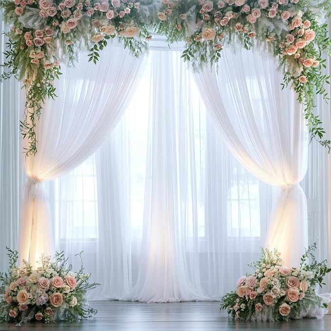 White Backdrop Curtain for Parties 10 ft x 10 ft Sheer Tulle Backdrop Drapes - Image 4
