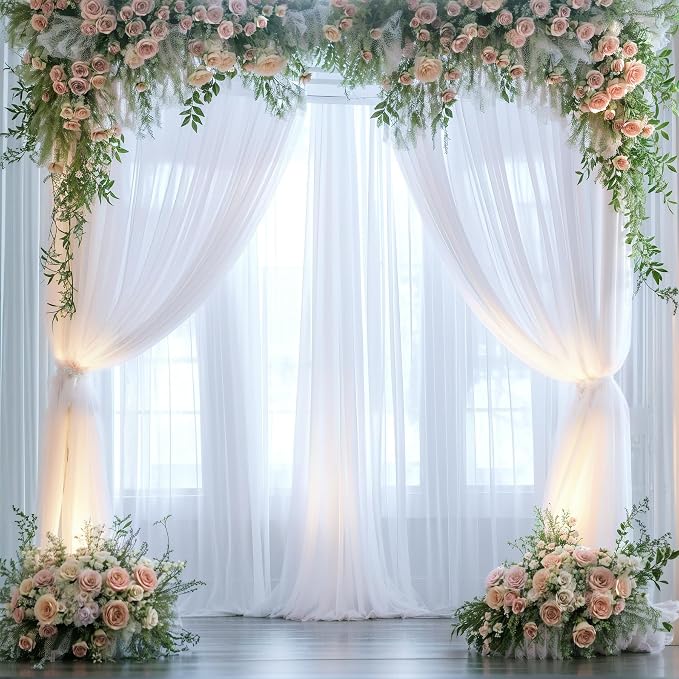 White Sheer Backdrop Curtains Tulle Backdrop Curtain - Image 6