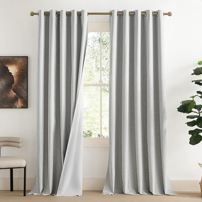 NICETOWN Grey Long Linen Full Shade Panels, Pair of Thermal Insulated & Energy by NICETOWN