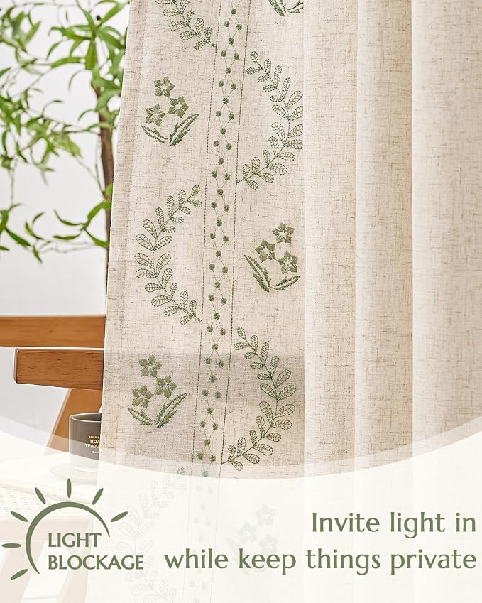 jinchan Belrose Lined Linen Blend Curtains Floral Curtains - Image 5