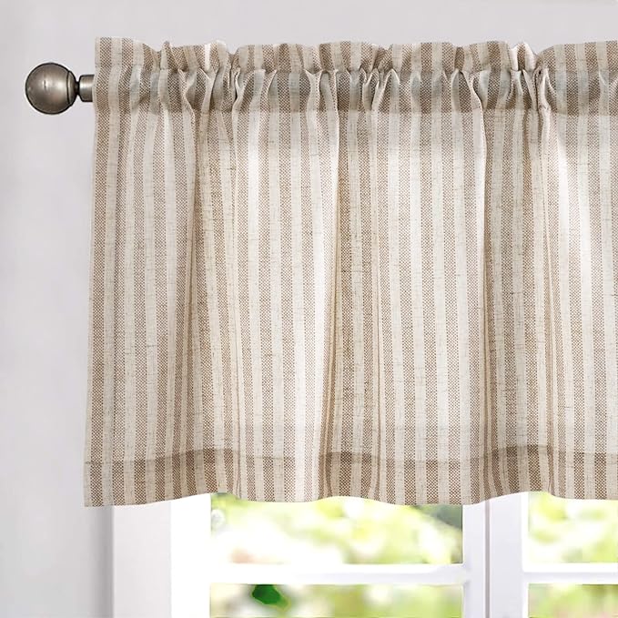jinchan Valance Curtain Linen Textured Striped Window Curtain by JINCHAN