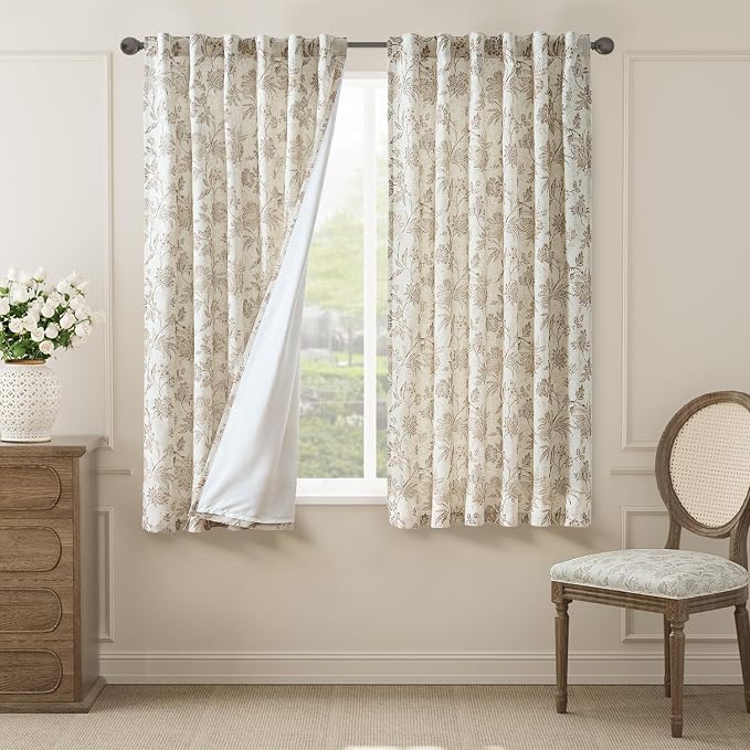 jinchan Lined Linen Floral Curtains by JINCHAN
