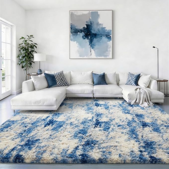 Ophanie Blue White and Grey Area Rugs by Ophanie