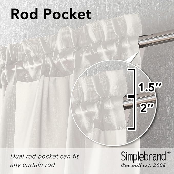 Simplebrand Rod Pocket Top Solid Voile Sheer Curtains - Image 2
