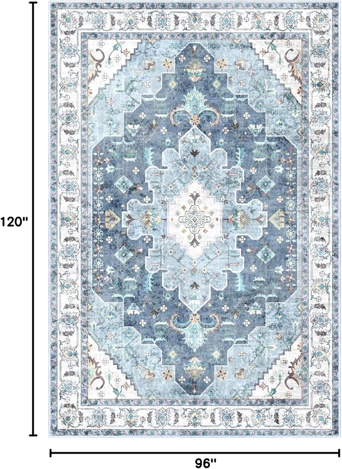 SERISSA Boho 8x10 Area Rugs Blue, Washable Vintage Large Living Room Rug - Image 2