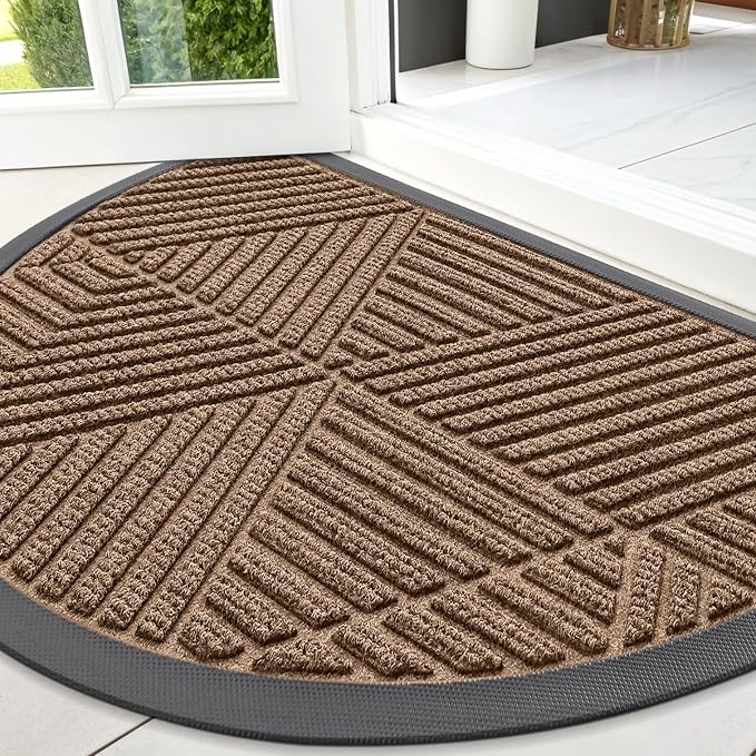 Smiry Half Circle Front Door Mat Outside Entrance, Heavy Duty Sturdy Natural by Smiry