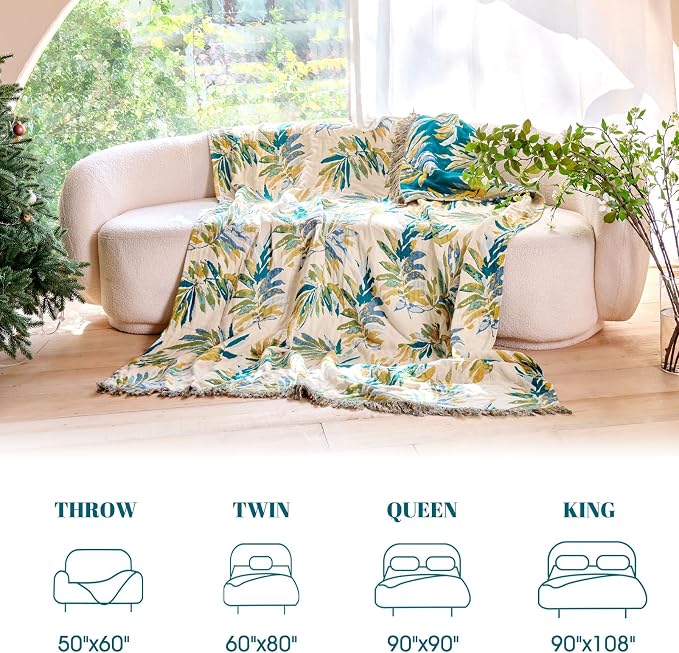 MSGKV Boho Throw Blanket for Bed Cotton 60"x80" Leaves Blanket Twin Size Couch - Image 6