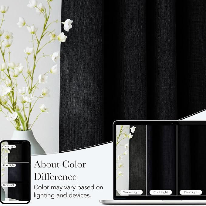 NICETOWN Short Faux Linen Black Blackout Curtains 63 inches Long - Image 5