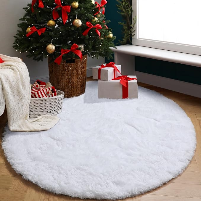Round Rugs 5Ft White Circle Area Rug, Fluffy Fuzzy Bedroom Carpets - Image 8
