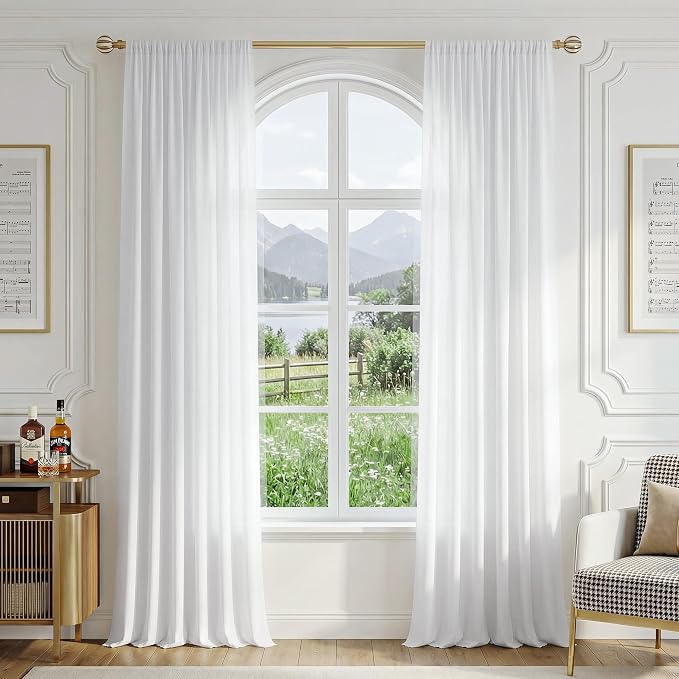 FMFUNCTEX Sheer Non-See-Through White Curtains - Image 2