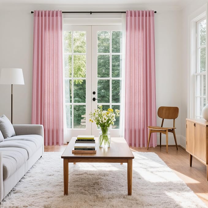 Rose Linen Curtains 84 Inch Long 2 Panel Set - Image 7