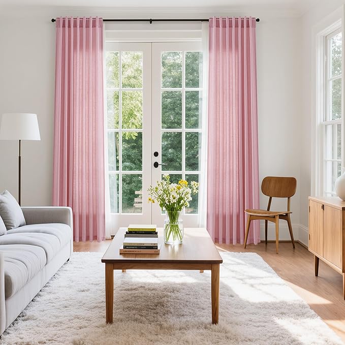 Rose Linen 96 Inch Long Curtains Panels 2 Panel Set - Image 7