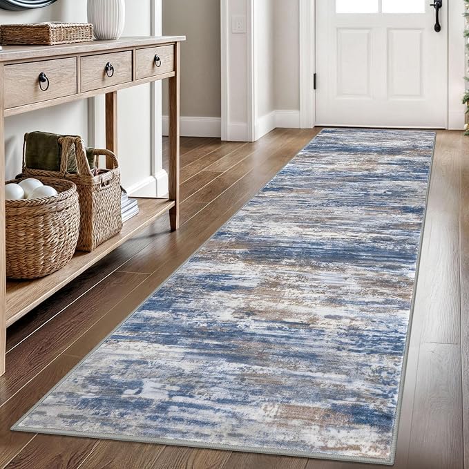 KOZYFLY Modern Abstract Hallway Runner Rug, 2.6x8 Washable Rug Runner Non-Slip by KOZYFLY