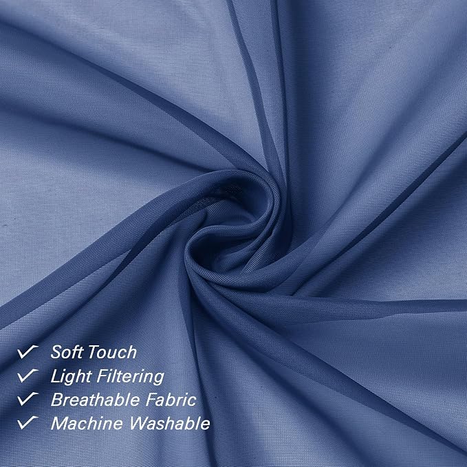 Lecloud Royal Blue Sheer Curtains 84 Inches Long 2 Panels Set, Elegant Rod - Image 3