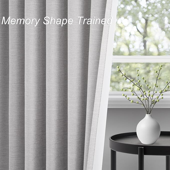 Topfinel Grey Beige 45 Inches Long Linen Blackout Curtains Tiers - Image 4