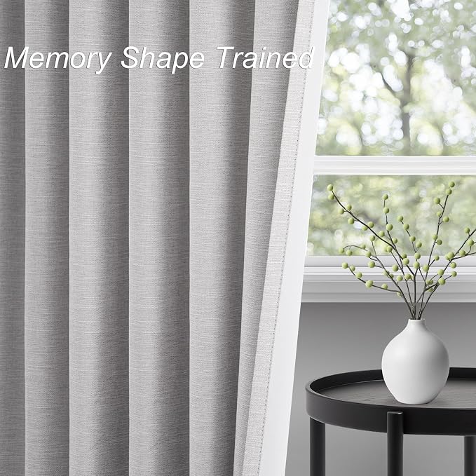 Topfinel Grey Beige 45 Inches Long Linen Blackout Curtains Tiers - Image 4