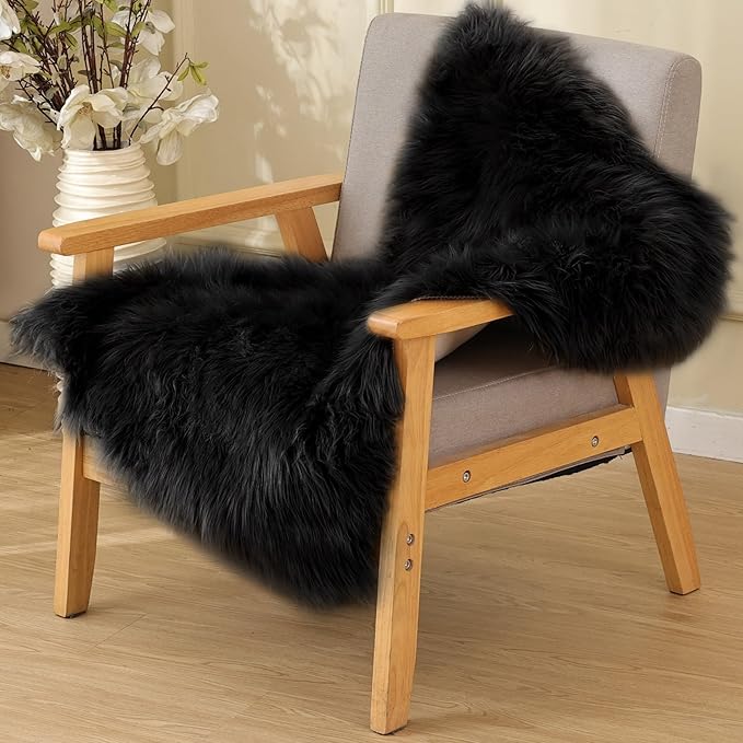 ORINOVA Black Faux Sheepskin Washable Fluffy Fur Area Rugs by ORINOVA