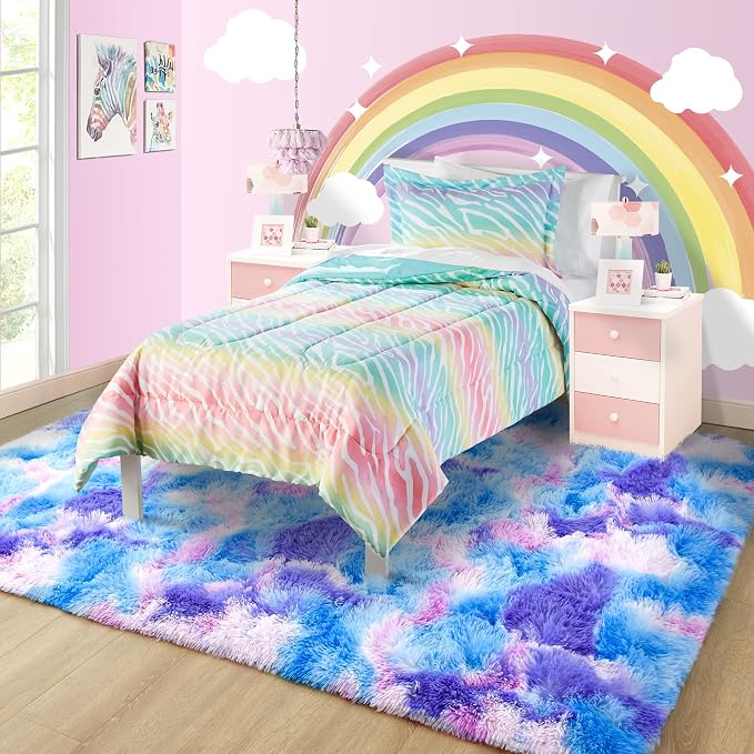 4x6 Tie-Dyed Blue Purple Pink Fluffy Area Rug Non-Slip - Image 2