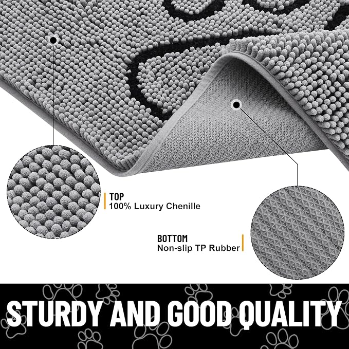 Smiry Dog Door Mat for Muddy Paws, Absorbent Dirt Trapper Non Slip Quick Dry - Image 3