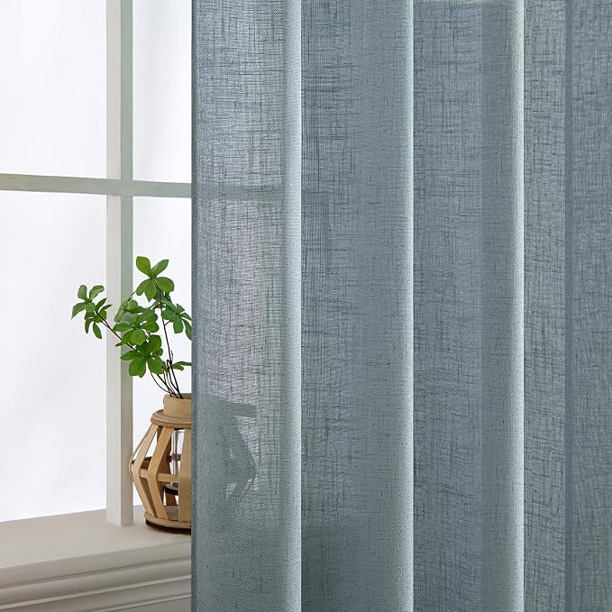 MIULEE Dusty Blue Linen Curtains 90 Inch Long 2 Panels - Image 6