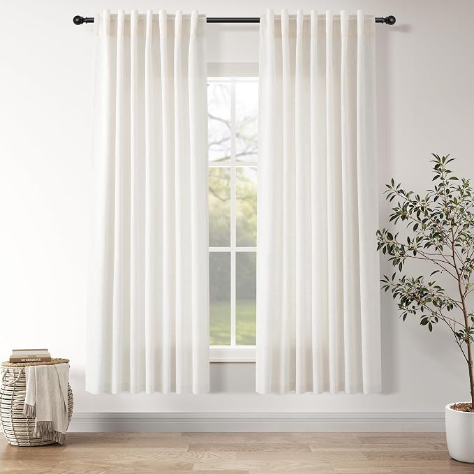 Ivory White Semi Sheer Linen Curtains 72 inch Length by Nanspring