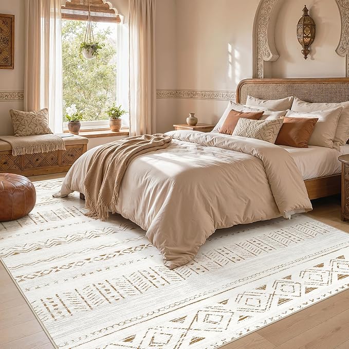 cotiled 10x13 Area Rugs Washable Boho Living Room Rug Brown/Cream | Solve - Image 6