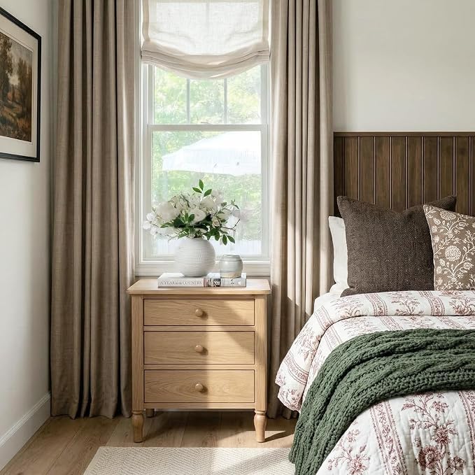 100% Blackout Linen Textured Curtains 72 Inch Long, Burlywood Birch | 100% - Image 2