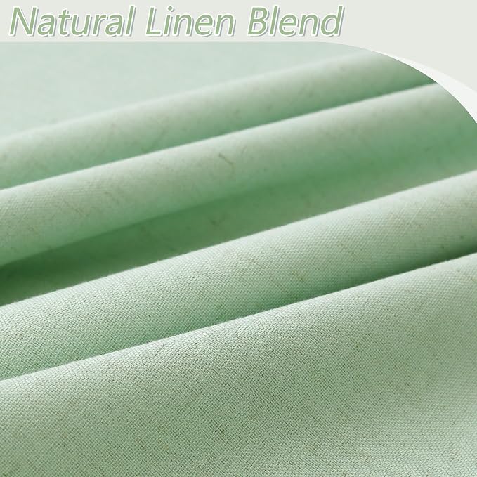 Guken Aqua Green 100% Blackout Linen Curtains 80 Inch Length 2 Panels Set - Image 3