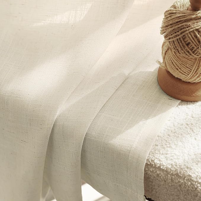 Faux Linen Beige Curtains 132 inches Long - Image 4