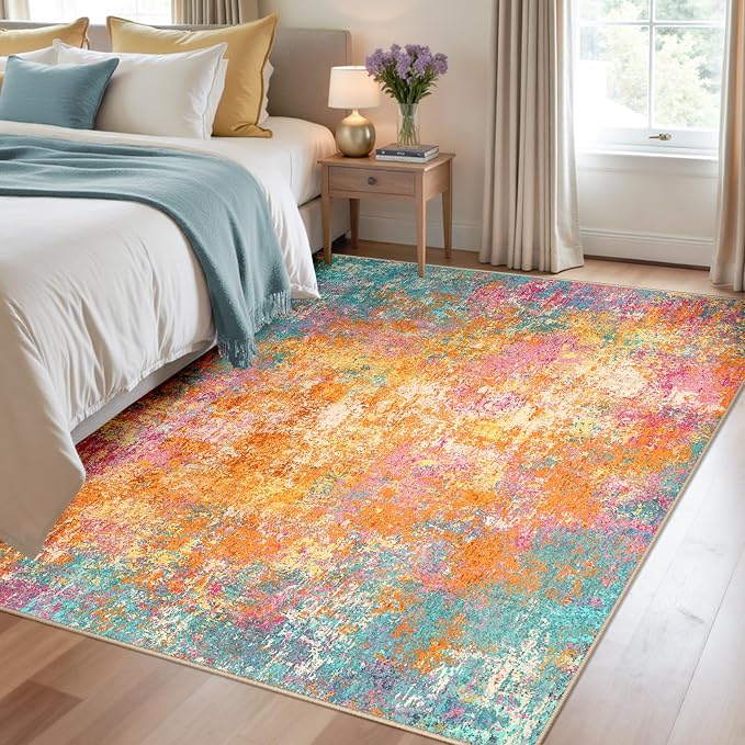 Washable Area Rugs 4'x6' Non-Slip Modern Abstract Soft - Image 2