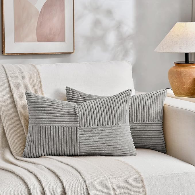 Fancy Homi 2 Packs Grey Lumbar Decorative Throw Pillow Covers 16x28 Inch - Image 5