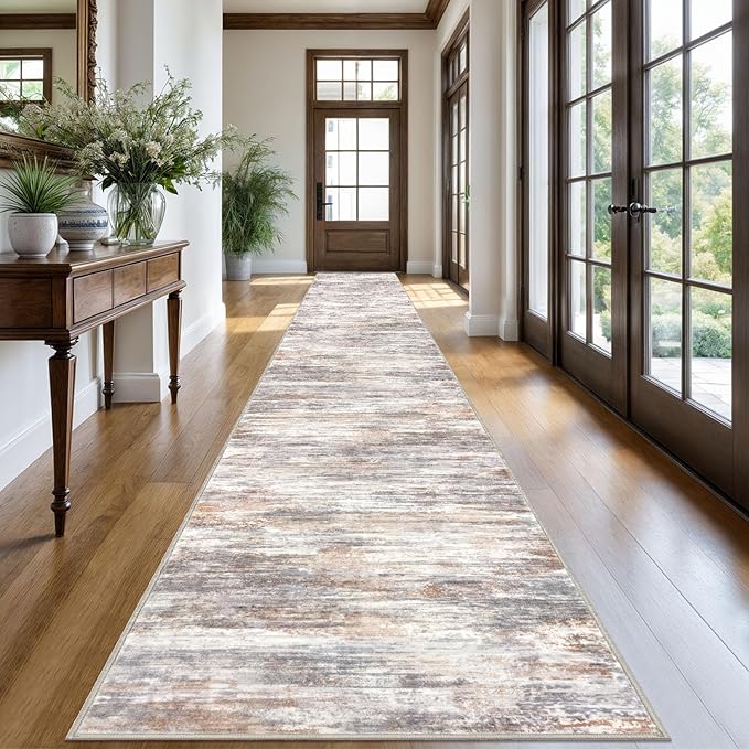 KOZYFLY Modern Abstract Washable Long Runner Rug 2.6x20 Hallway Rug Runner by KOZYFLY