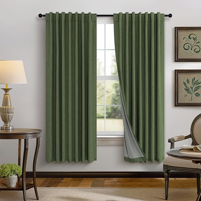 Pitalk Olive Green Blackout Curtains 63 Inch Length 2 Panel by Pitalk