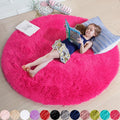 Hot Pink Round Rugs 5Ft for Girls Bedroom, Fluffy Circle Area Rug for Kids Room by Amdrebio