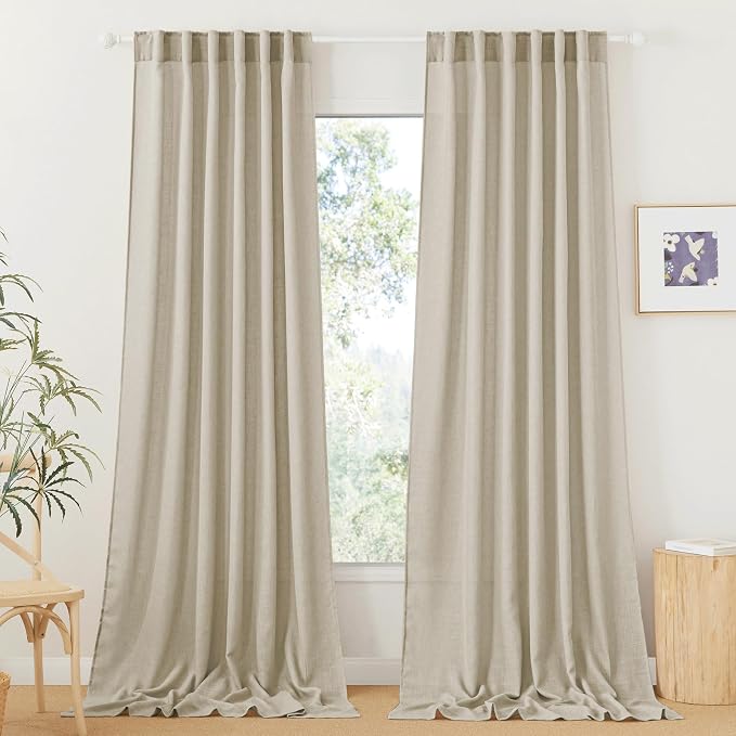 RYB HOME Linen Textured Curtains Semi Sheer Window Curtains Light Filtering by RYBHOME