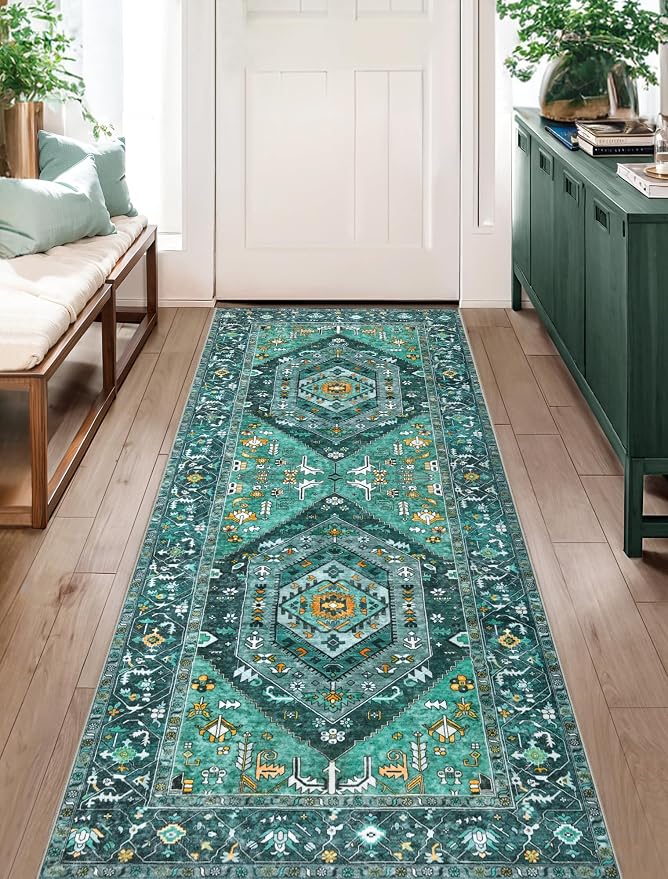 SERISSA Boho Washable Runner Rug, 2x5 Rug Runner Non-Slip Vintage Teal Hallway - Image 5