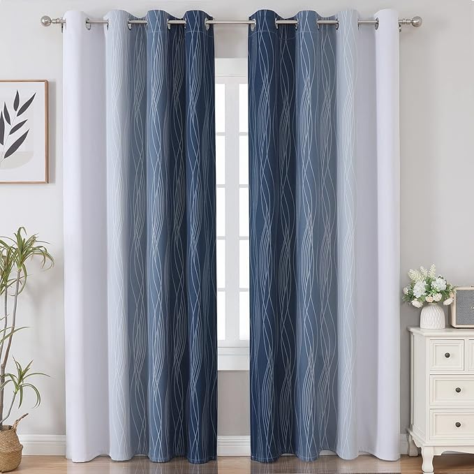 Estelar Textiler Navy Blue and Greyish White Blackout Curtains - Image 2