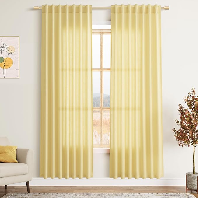 Nanspring Yellow Linen Curtains 80 Inches Long by Nanspring