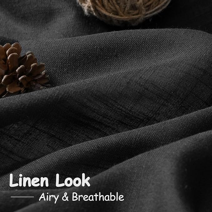 Nanspring Black Linen Curtains 30 Inch Length Short Kitchen, Privacy Linen - Image 4