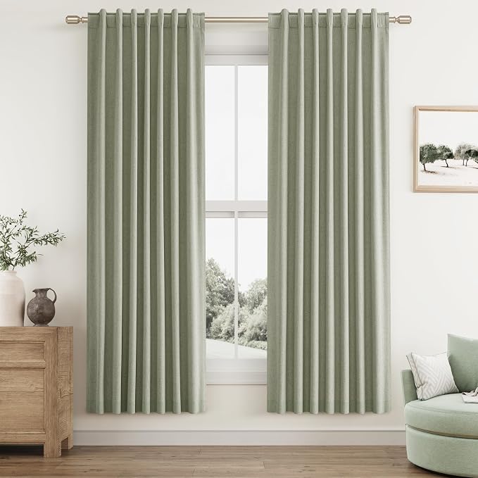Sage Green 100% Blackout Linen Curtains 72 Inch Length 2 Panels Set - Image 9