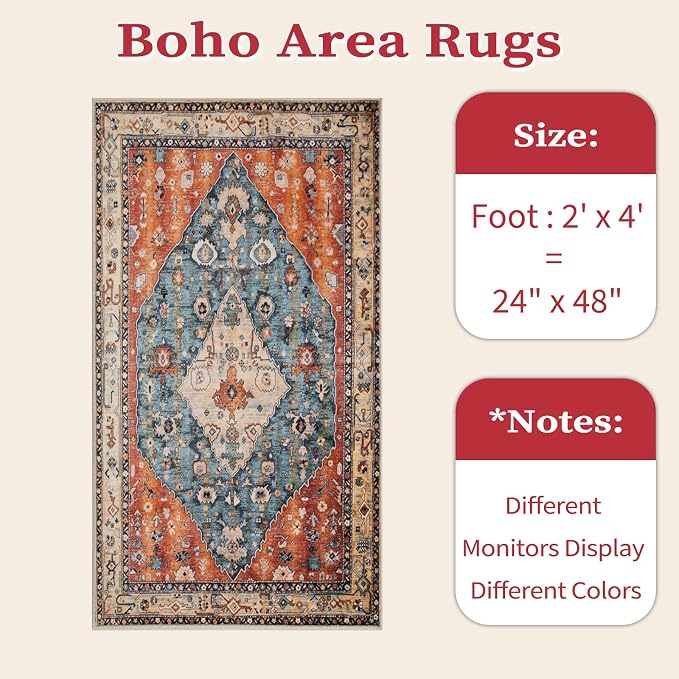 SERISSA 2x4 Boho Rugs for Entryway, Washable Non-Slip Kitchen Runner Rug - Image 6