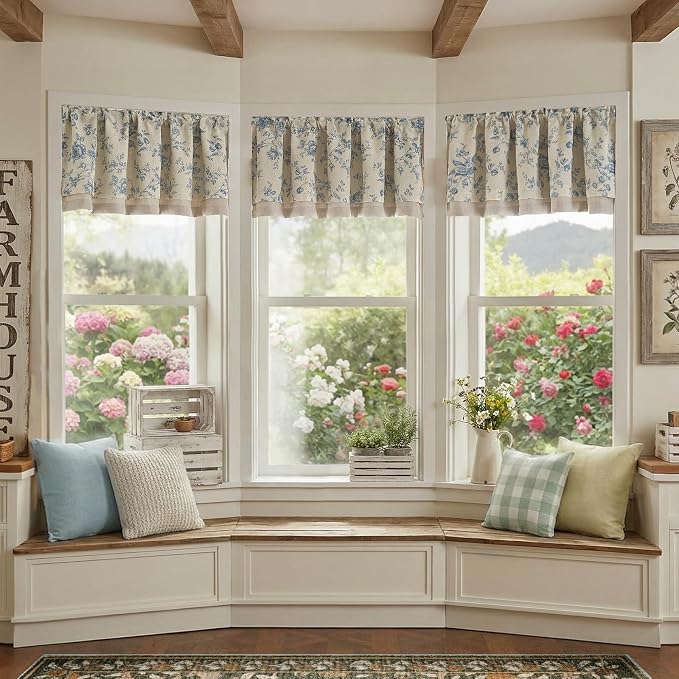 jinchan Amlie Floral Linen Valance Curtain Farmhouse Kitchen Valance - Image 5