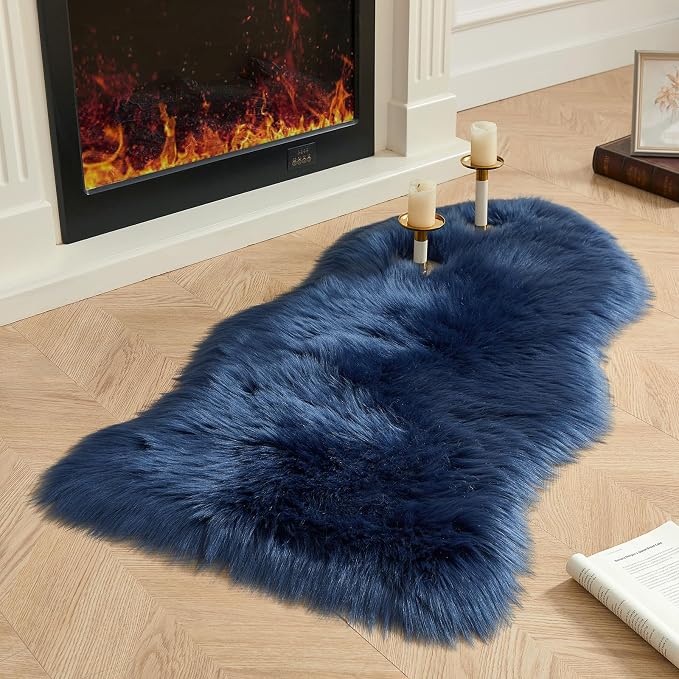 AMTOVO Faux Fur Rug, Dark Blue Area Rug, Fluffy Sheepskin Rug, Fuzzy Ultra Soft by AMTOVO